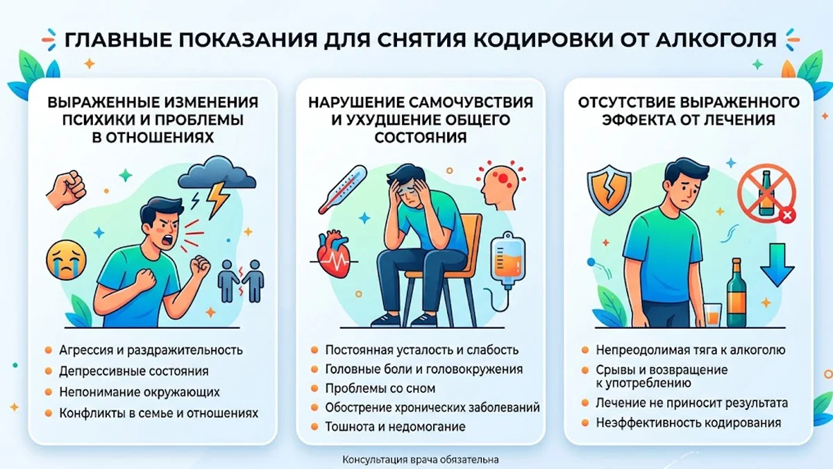 Инфографика: Главные показания для снятия кодировки от алкоголя.